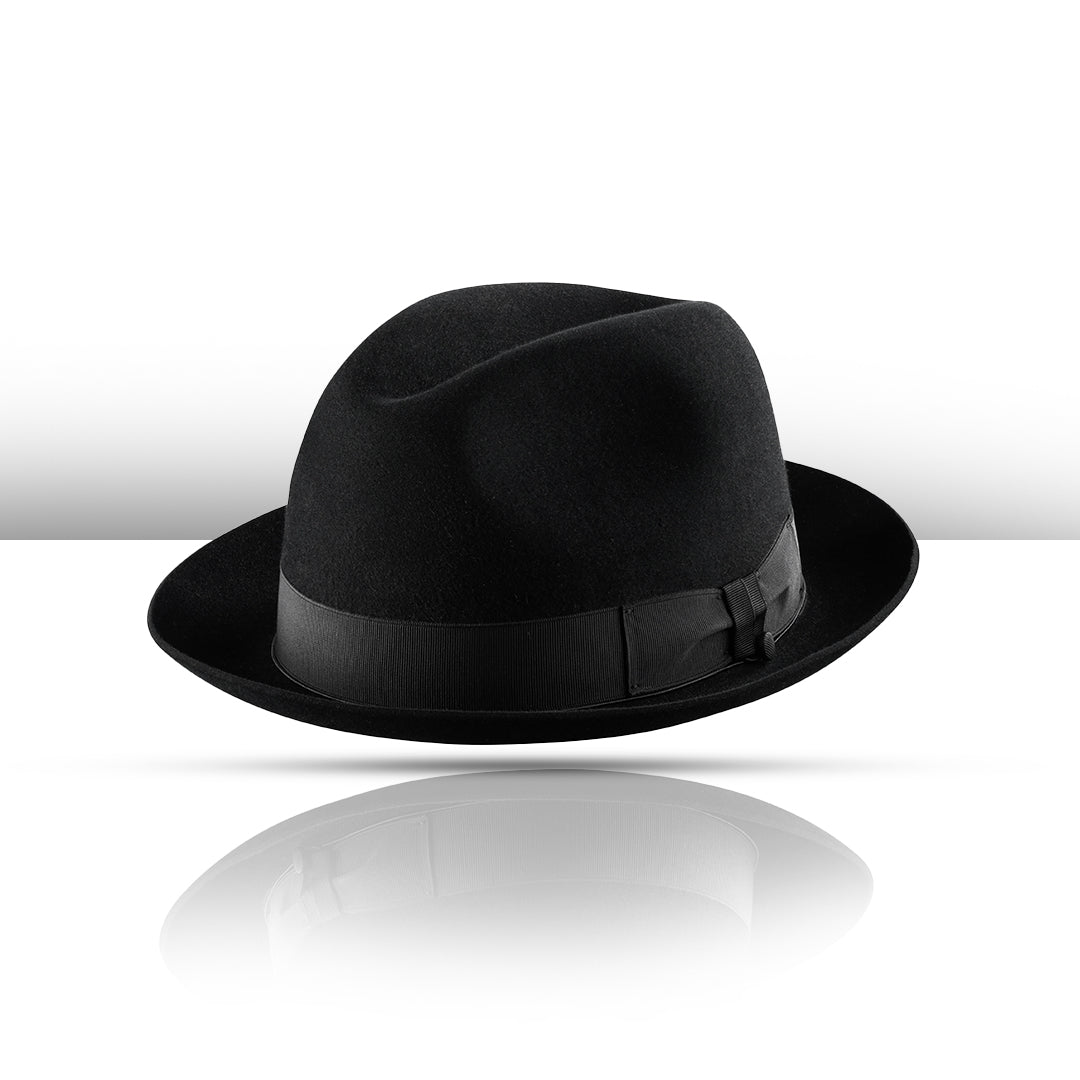 Primo Hatters Black Fedora Hat 7.5cm Brim