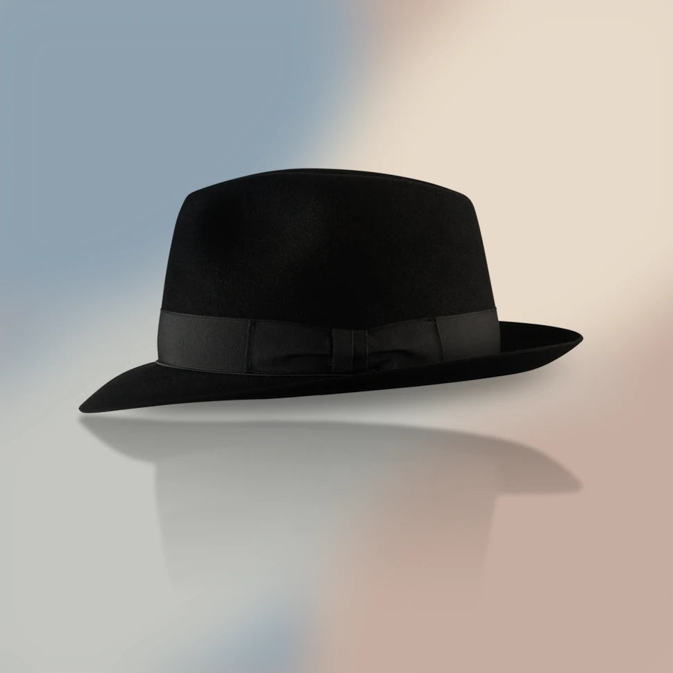 Primo Hatters Black Fedora Hat 5.5cm Brim